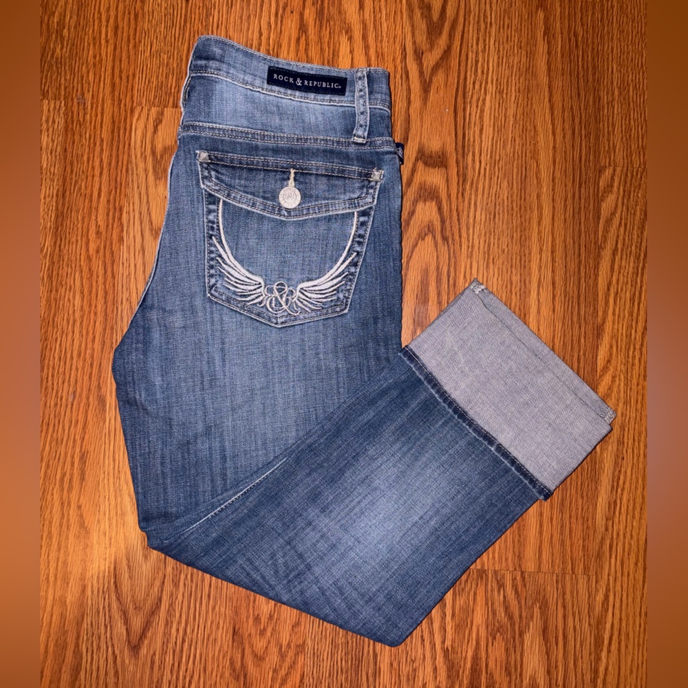 Vintage Rock & Republic Cropped Faded Blue Denim Ankle Jeans